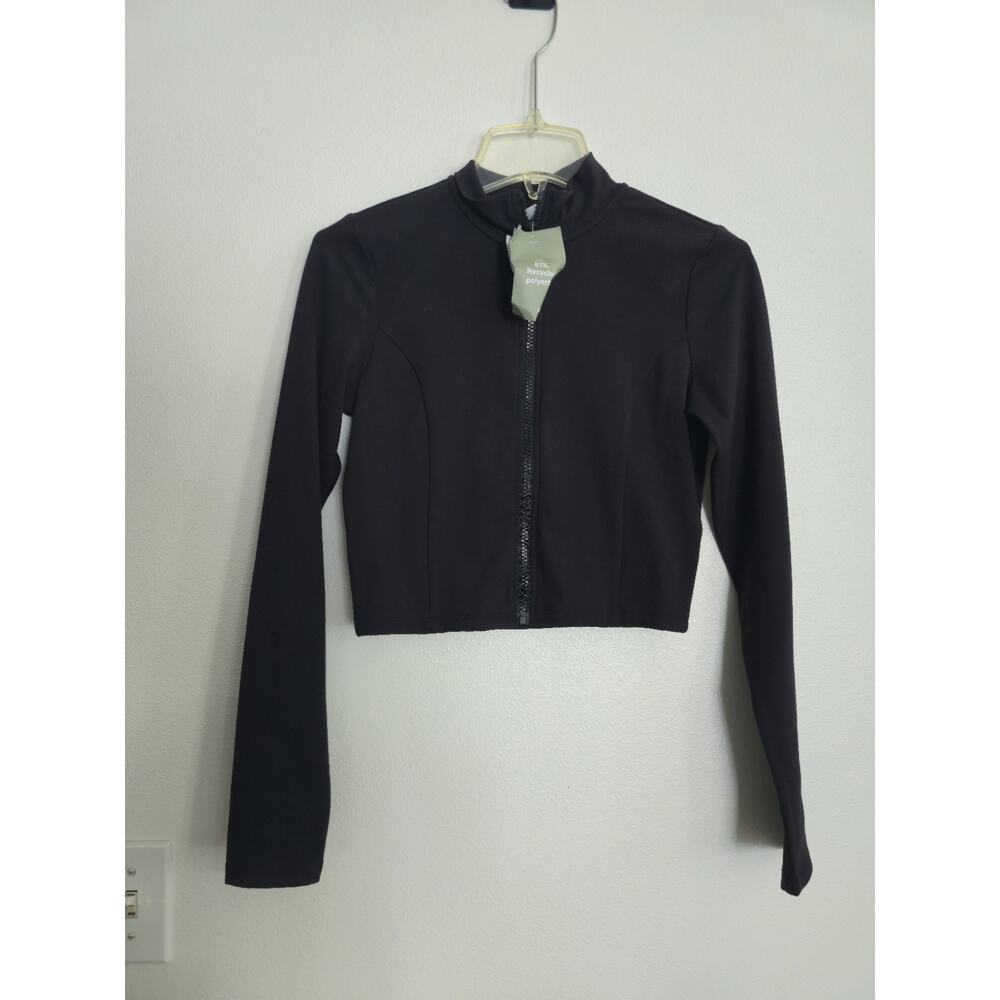 H&M Women’s Cropped Zip-Up Jacket Black Size S Activewear NWT